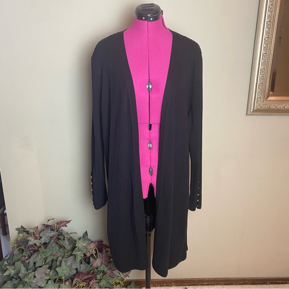 Talbots Black Long Open-Front Ribbed Cardigan